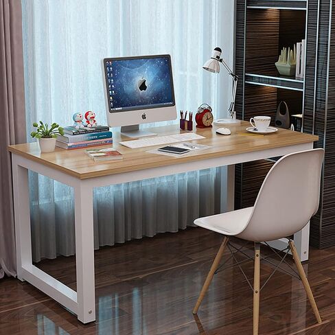 NSdirect Modern Computer Desk 63 Inch Large Office Desk, Writing Study Table for Home Office Desk Workstation Wide Metal Sturdy Frame Thicker Steel Legs, White in Saudi Arabia