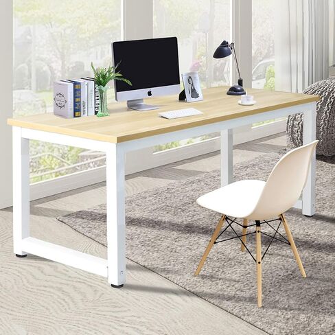 NSdirect Modern Computer Desk 63 Inch Large Office Desk, Writing Study Table for Home Office Desk Workstation Wide Metal Sturdy Frame Thicker Steel Legs, White in Saudi Arabia