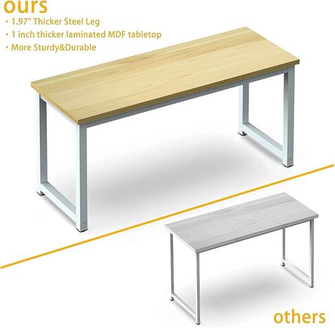 NSdirect Modern Computer Desk 63 Inch Large Office Desk, Writing Study Table for Home Office Desk Workstation Wide Metal Sturdy Frame Thicker Steel Legs, White in Saudi Arabia