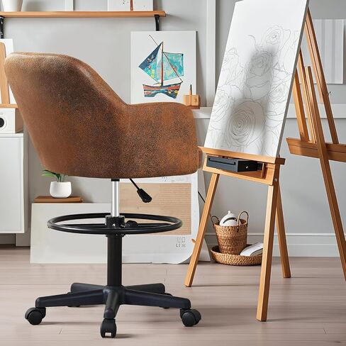 VECELO Drafting Chair with Height-Adjustable, Lumbar Support and Footrest, for Standing Desk Bedroom Vanity Office Living Computer Room in Saudi Arabia