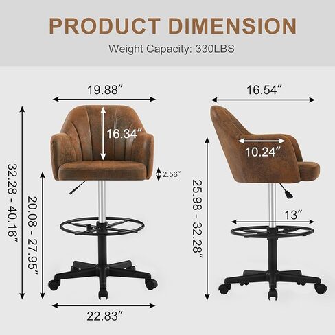 VECELO Drafting Chair with Height-Adjustable, Lumbar Support and Footrest, for Standing Desk Bedroom Vanity Office Living Computer Room in Saudi Arabia