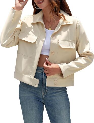 Bloggerlove Women Cropped Trench Coats Long Sleeve Lapel Casual Jackets Outerwear with Pockets Work Office Jackets in Saudi Arabia