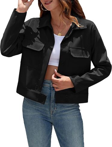 Bloggerlove Women Cropped Trench Coats Long Sleeve Lapel Casual Jackets Outerwear with Pockets Work Office Jackets in Saudi Arabia