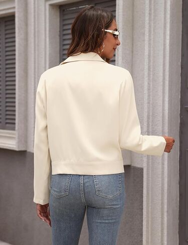 Bloggerlove Women Cropped Trench Coats Long Sleeve Lapel Casual Jackets Outerwear with Pockets Work Office Jackets in Saudi Arabia