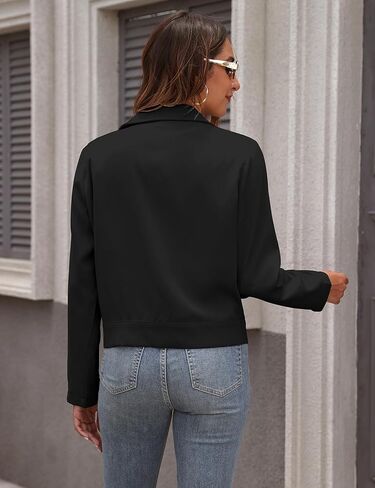 Bloggerlove Women Cropped Trench Coats Long Sleeve Lapel Casual Jackets Outerwear with Pockets Work Office Jackets in Saudi Arabia