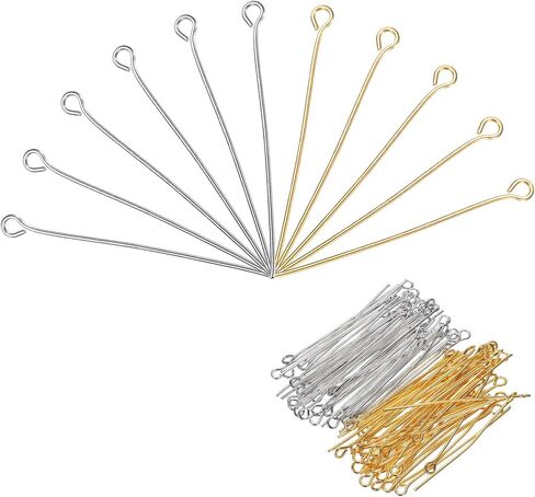 MECCANIXITY 200Pcs Gold White Iron Eye Pins 40mm 21 Gauge/0.7mm Eye Pins for Jewelry Making Findings DIY Craft Necklaces Bracelets Earrings Head Pins in Saudi Arabia
