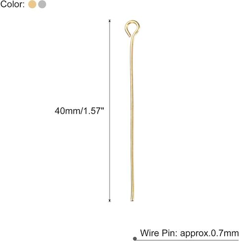 MECCANIXITY 200Pcs Gold White Iron Eye Pins 40mm 21 Gauge/0.7mm Eye Pins for Jewelry Making Findings DIY Craft Necklaces Bracelets Earrings Head Pins in Saudi Arabia
