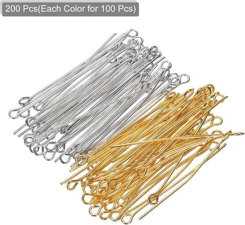 MECCANIXITY 200Pcs Gold White Iron Eye Pins 40mm 21 Gauge/0.7mm Eye Pins for Jewelry Making Findings DIY Craft Necklaces Bracelets Earrings Head Pins in Saudi Arabia