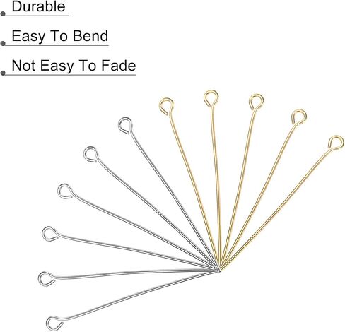 MECCANIXITY 200Pcs Gold White Iron Eye Pins 40mm 21 Gauge/0.7mm Eye Pins for Jewelry Making Findings DIY Craft Necklaces Bracelets Earrings Head Pins in Saudi Arabia