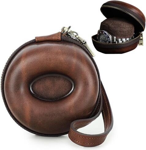 EURYNOME Single Watch Roll Case - Genuine Leather Watch Case With Leather Wrist Strap - Zipper Watch Travel Case Box - 1 Watch Display Case in Kuwait