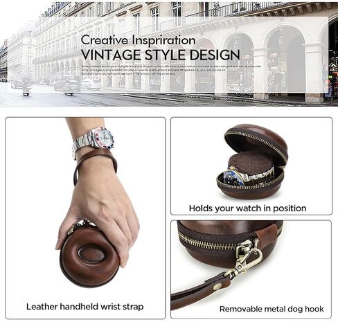 EURYNOME Single Watch Roll Case - Genuine Leather Watch Case With Leather Wrist Strap - Zipper Watch Travel Case Box - 1 Watch Display Case in Kuwait