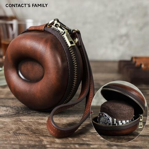 EURYNOME Single Watch Roll Case - Genuine Leather Watch Case With Leather Wrist Strap - Zipper Watch Travel Case Box - 1 Watch Display Case in Kuwait