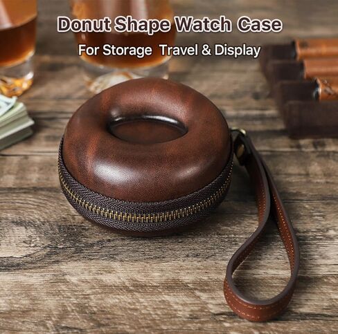 EURYNOME Single Watch Roll Case - Genuine Leather Watch Case With Leather Wrist Strap - Zipper Watch Travel Case Box - 1 Watch Display Case in Kuwait