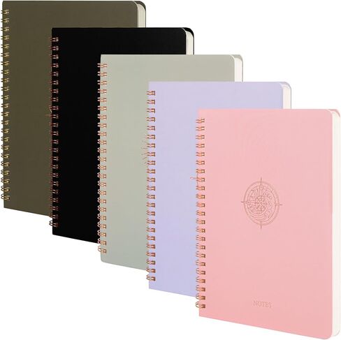 5 Pack Spiral Notebooks, 8.5" x 5.7" College Ruled Spiral Journal, 80 Sheets/160 Pages Notebook, Double Pocket, Lined Subject Spiral Journals for Writing, for School, Work Office in Saudi Arabia