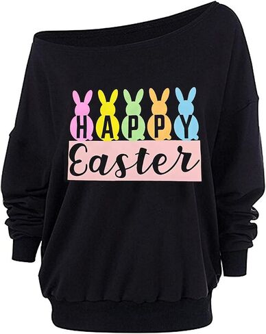 Roshop St Patricks Day Sweatshirt Women Loose Baggy Off Shoulder Lucky Irish Shamrock Long Sleeve Sweatshirts in Kuwait