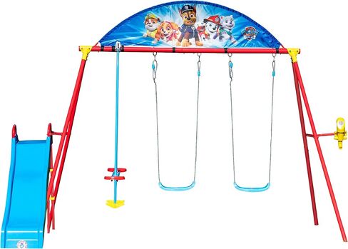 Swurfer PAW Patrol Swing Sets for Backyard, Swingset Outdoor for Kids - Playground Sets for Backyard, Heavy Duty Metal Frame, Playset with Swings, Slide, Trapeze, Blue, Red, Yellow in Kuwait
