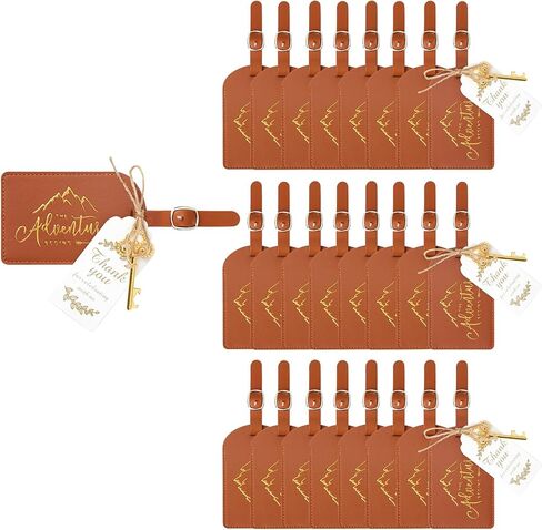 CHOIEO 24 Pcs Wedding Favor Leather Luggage Tags with Key Bottle Opener, The Adventure Begins Bag Tags for Suitcases, Backpacks, Guest Gifts for Weddings, Bridal Showers (Brown) in Saudi Arabia