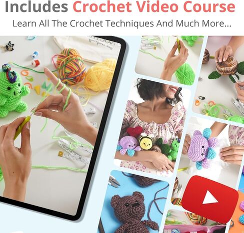 MODDA Crochet Kit for Beginners with Video Course, Includes 20 Color of Yarns, Needles, Hooks, Accessories Kit, Canvas Tote Bag, Crochet Starter Kit for Women, Adults, Kids, Knitting Kit in Kuwait