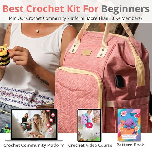 MODDA Crochet Kit for Beginners with Video Course, Includes 20 Color of Yarns, Needles, Hooks, Accessories Kit, Canvas Tote Bag, Crochet Starter Kit for Women, Adults, Kids, Knitting Kit in Kuwait