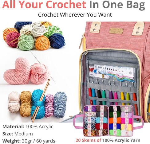 MODDA Crochet Kit for Beginners with Video Course, Includes 20 Color of Yarns, Needles, Hooks, Accessories Kit, Canvas Tote Bag, Crochet Starter Kit for Women, Adults, Kids, Knitting Kit in Kuwait