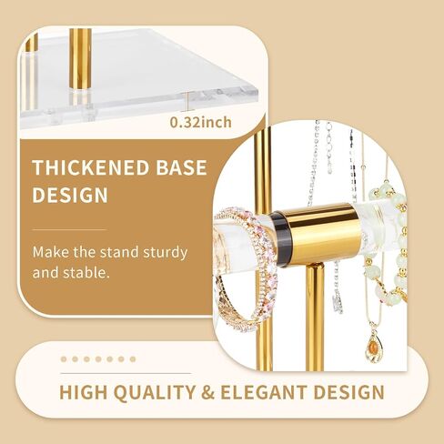 Necklace Holder Bracelet Holder, 2-Tier Acrylic Jewelry Display Stand Gold Jewelry Tower Stand Crystal T Bar Jewelry Organizer Gift for Women(2-Tier 1pc) in Saudi Arabia