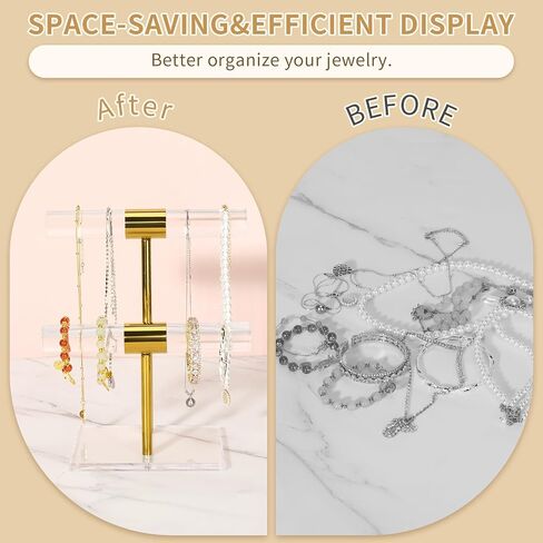 Necklace Holder Bracelet Holder, 2-Tier Acrylic Jewelry Display Stand Gold Jewelry Tower Stand Crystal T Bar Jewelry Organizer Gift for Women(2-Tier 1pc) in Saudi Arabia