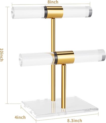 Necklace Holder Bracelet Holder, 2-Tier Acrylic Jewelry Display Stand Gold Jewelry Tower Stand Crystal T Bar Jewelry Organizer Gift for Women(2-Tier 1pc) in Saudi Arabia