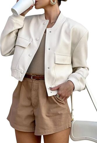 ANRABESS Womens Bomber Jacket Button Cropped Casual Varsity Jackets Shackets Fall Trendy Fashion Travel Outfits with Pockets in Saudi Arabia