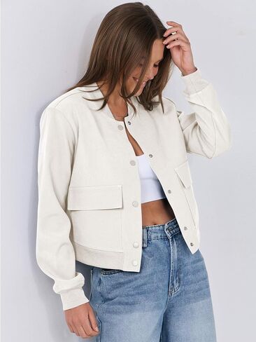 ANRABESS Womens Bomber Jacket Button Cropped Casual Varsity Jackets Shackets Fall Trendy Fashion Travel Outfits with Pockets in Saudi Arabia