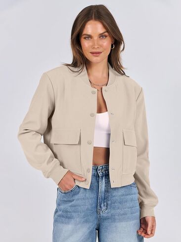 ANRABESS Womens Bomber Jacket Button Cropped Casual Varsity Jackets Shackets Fall Trendy Fashion Travel Outfits with Pockets in Saudi Arabia
