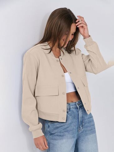 ANRABESS Womens Bomber Jacket Button Cropped Casual Varsity Jackets Shackets Fall Trendy Fashion Travel Outfits with Pockets in Saudi Arabia