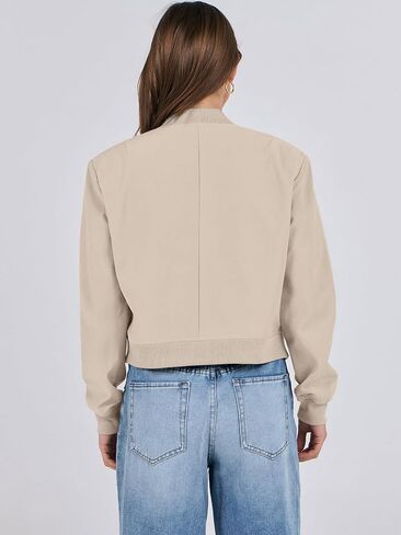 ANRABESS Womens Bomber Jacket Button Cropped Casual Varsity Jackets Shackets Fall Trendy Fashion Travel Outfits with Pockets in Saudi Arabia