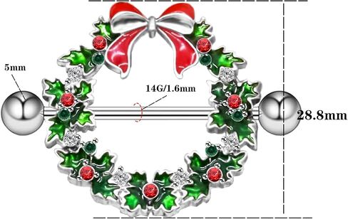 14G Christmas Nipple Barbells Christmas Garland Nipple Ring 316L Surgical Stainless Steel Women Nipple Rings Christmas small bell Body Piercing Jewelry in Saudi Arabia