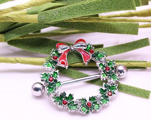 14G Christmas Nipple Barbells Christmas Garland Nipple Ring 316L Surgical Stainless Steel Women Nipple Rings Christmas small bell Body Piercing Jewelry in Saudi Arabia
