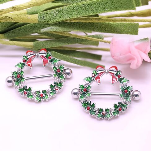 14G Christmas Nipple Barbells Christmas Garland Nipple Ring 316L Surgical Stainless Steel Women Nipple Rings Christmas small bell Body Piercing Jewelry in Saudi Arabia