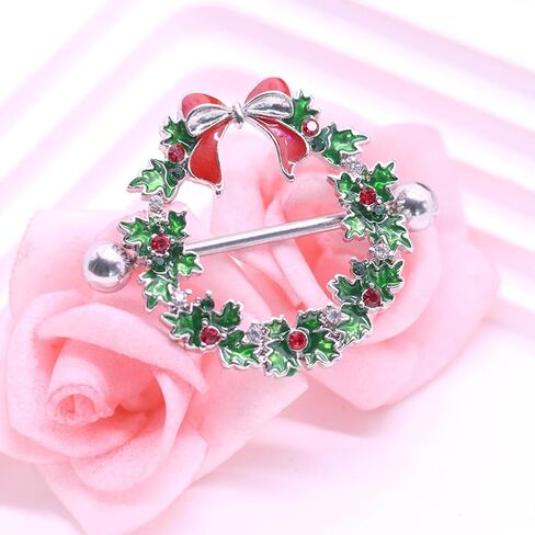 14G Christmas Nipple Barbells Christmas Garland Nipple Ring 316L Surgical Stainless Steel Women Nipple Rings Christmas small bell Body Piercing Jewelry in Saudi Arabia