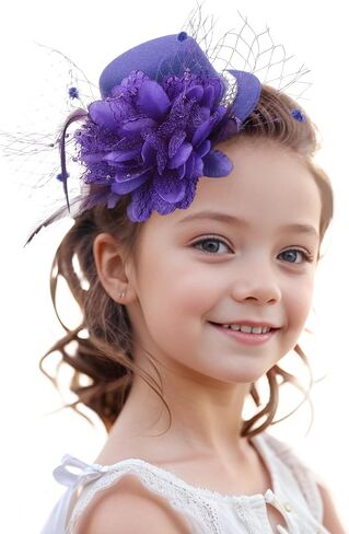 Mini Tea Party Hat - 2024 Small Kentucky Derby Fascinator Vintage Feather Veil Hat with Clip for Women in Kuwait