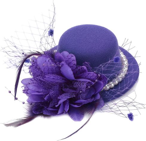 Mini Tea Party Hat - 2024 Small Kentucky Derby Fascinator Vintage Feather Veil Hat with Clip for Women in Kuwait