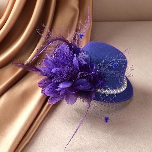 Mini Tea Party Hat - 2024 Small Kentucky Derby Fascinator Vintage Feather Veil Hat with Clip for Women in Kuwait
