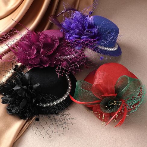 Mini Tea Party Hat - 2024 Small Kentucky Derby Fascinator Vintage Feather Veil Hat with Clip for Women in Kuwait