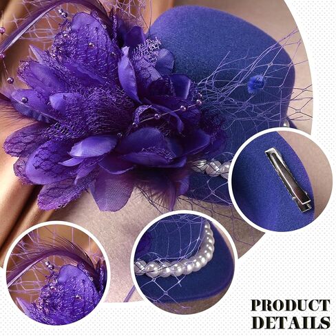 Mini Tea Party Hat - 2024 Small Kentucky Derby Fascinator Vintage Feather Veil Hat with Clip for Women in Kuwait