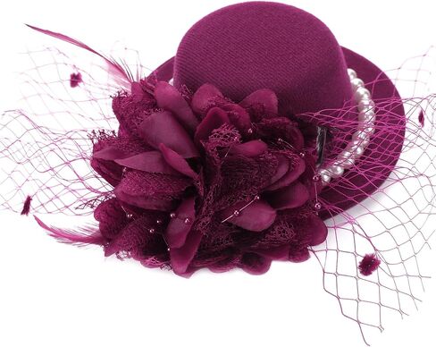 Mini Tea Party Hat - 2024 Small Kentucky Derby Fascinator Vintage Feather Veil Hat with Clip for Women in Kuwait