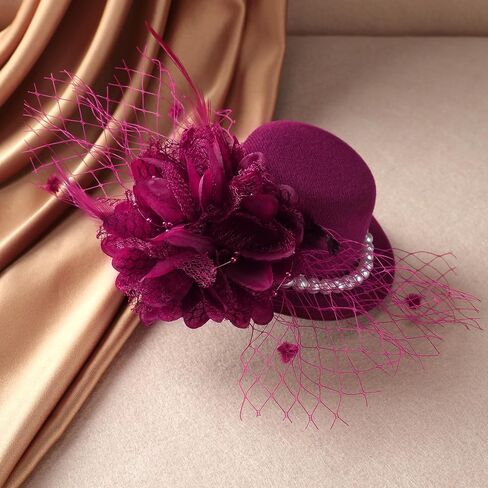 Mini Tea Party Hat - 2024 Small Kentucky Derby Fascinator Vintage Feather Veil Hat with Clip for Women in Kuwait