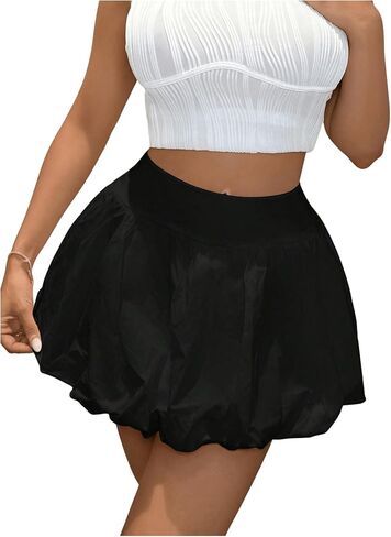 Verdusa Women's Pleated Bubble Skirt Y2K Elastic High Waisted Puffy Skorts Shorts in Saudi Arabia