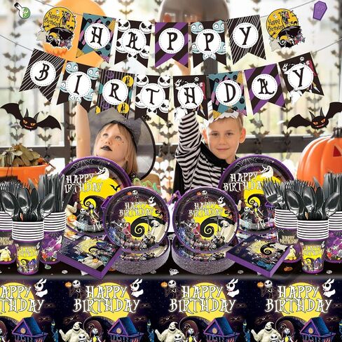 184Pcs Nightmare Before Christmas Birthday Decorations Nightmare Before Christmas Party Supplies Halloween Birthday Banner Jack Skellington Decorations Tableware for Halloween Birthday Party Decor in Saudi Arabia