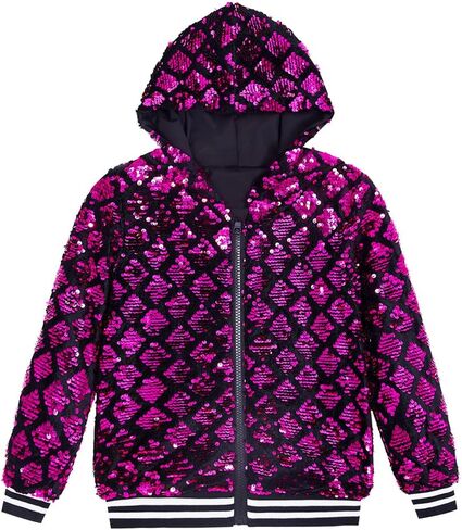 YIYI Plaid Girls Sequin Jackets Striped Stylish Varsity Jacket Kids Sparkle Coat Trendy Girl Outwear Birthday Clothes in Saudi Arabia