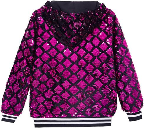 YIYI Plaid Girls Sequin Jackets Striped Stylish Varsity Jacket Kids Sparkle Coat Trendy Girl Outwear Birthday Clothes in Saudi Arabia