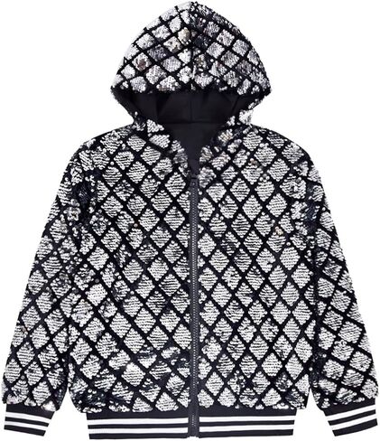YIYI Plaid Girls Sequin Jackets Striped Stylish Varsity Jacket Kids Sparkle Coat Trendy Girl Outwear Birthday Clothes in Saudi Arabia