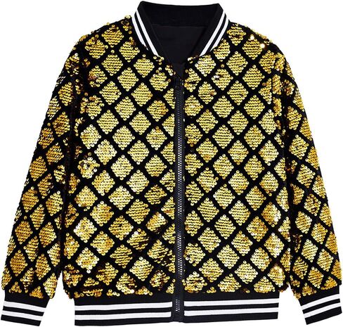 YIYI Plaid Girls Sequin Jackets Striped Stylish Varsity Jacket Kids Sparkle Coat Trendy Girl Outwear Birthday Clothes in Saudi Arabia
