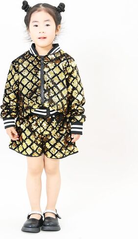 YIYI Plaid Girls Sequin Jackets Striped Stylish Varsity Jacket Kids Sparkle Coat Trendy Girl Outwear Birthday Clothes in Saudi Arabia